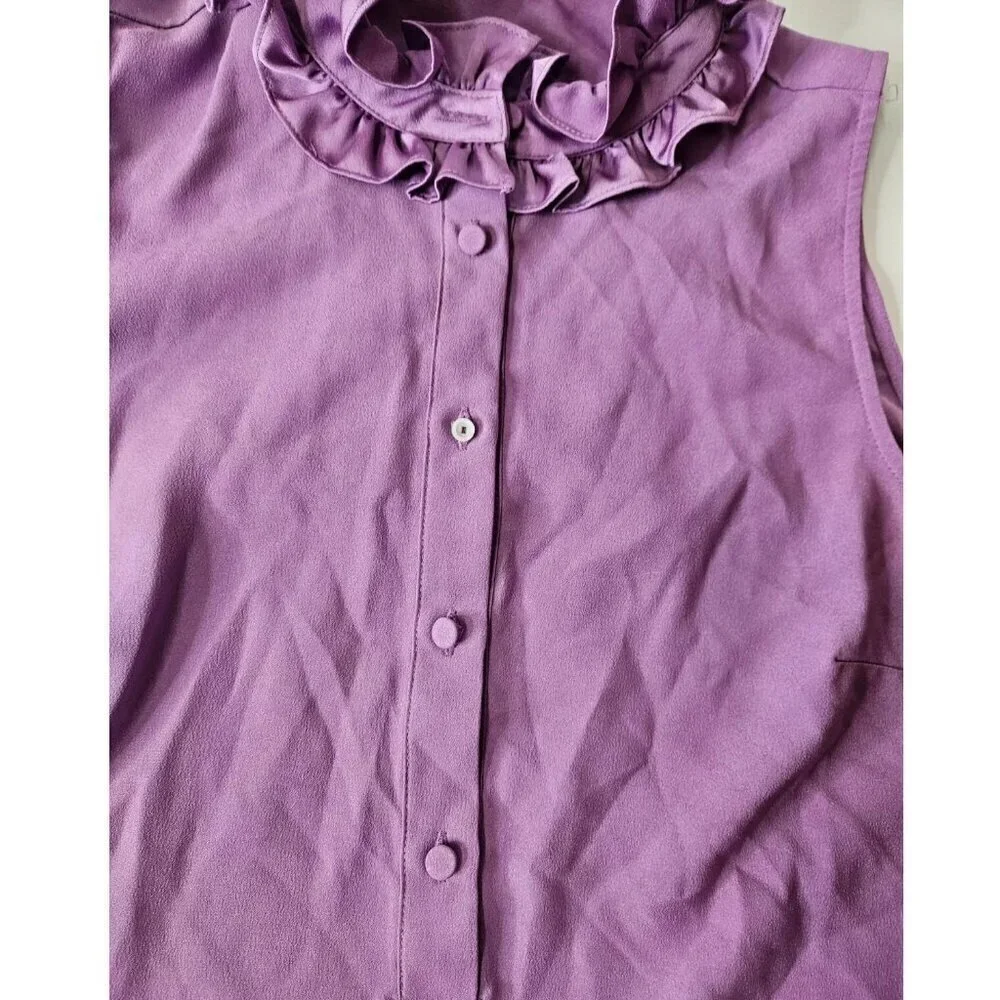 J. Crew Lavender Sleeveless Top Blouse with Ruffle Collar Women's Small